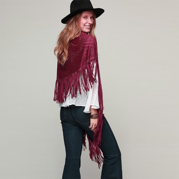 1 LEFT‼️ NWT Vegan Suede Red Boho Shawl - Picture 3 of 5